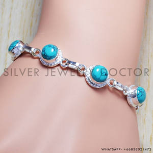 Pulsera de piedras preciosas turquesa, joyería hecha a mano de Plata de Ley 925, diseño fino para mujer, regalo, pulsera al por mayor a granel - Product Image 3