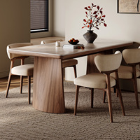 Ensemble de table à manger de style moderne et luxueux, base stable, plateau en bois massif et pierre, traditionnel, écologique, 6 places