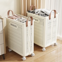 Panier à linge pliable en plastique respirant pour vêtements sales, panier à linge de salle de bain pliable avec roulettes universelles