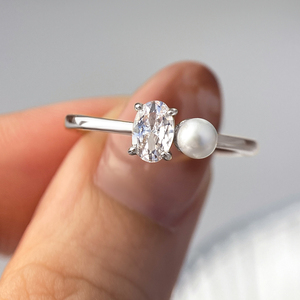 18K <b>Gold</b> Plated Oval Zircon Pearl <b>Ring</b> Women's Classic Engagement Band Minimalist <b>Dainty</b> Jewelry - Product Image 6