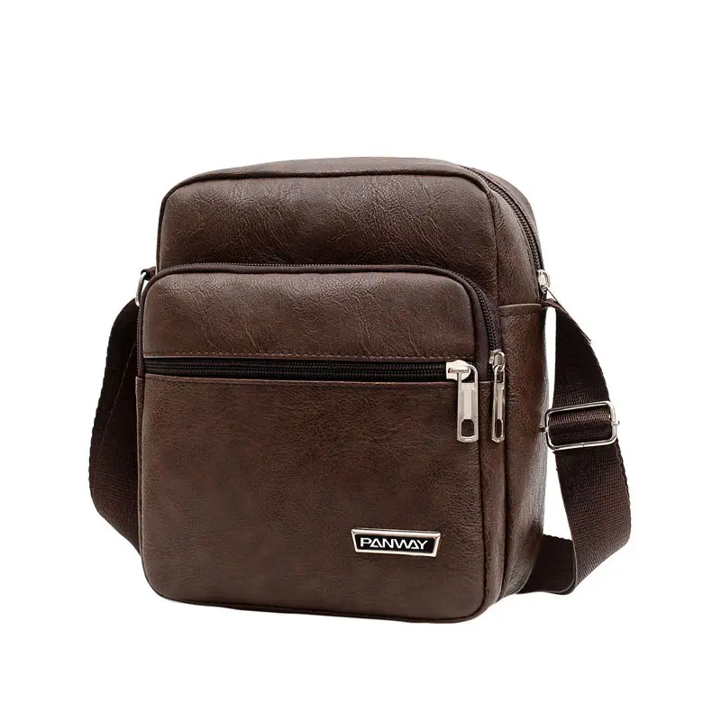 Crossbody bag Vintage Black PU leather Small Shoulder Sling Purse Business Mens leather Messenger bags