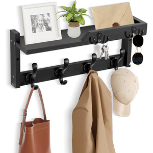 Wooden <b>wall</b>-mounted <b>storage</b> rack, entryway key and coat rack, living room decorative floating wooden <b>hanging</b> rack. - Product Image 1
