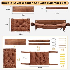 Estante de Pared para Gatos y <span class=keywords><strong>Hamaca</strong></span> de Madera - Percha de Doble Capa para Escalar y Dormir - Product Image 3