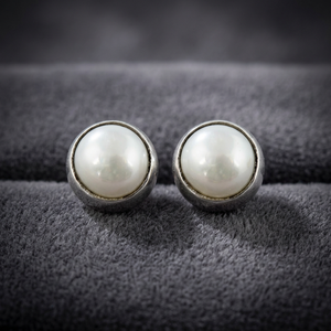 Pendientes de perlas de plata 925 Accesorio de fiesta de moda con perlas elegantes - Product Image 1