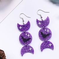 Boucles d'oreilles pendantes gothiques tendance pour Halloween, 3 couches, en acrylique, motif chauve-souris, scintillantes, multicolores, violet et noir, pour femme, bijoux de fête, cadeaux