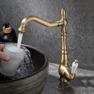 European Traditional <strong>Brass</strong> Kitchen Bathroom Sink Faucet Single Hole Ceramic Valve Single Handle Deck Mounted Rotatable Tap Wc - Product Image 2