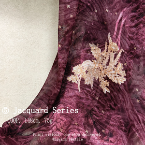 Tissu jacquard imprimé feuille de fougère rouge doré, très populaire, doux, infroissable et respirant pour vêtements féminins - Product Image 4