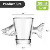 Verres à shot en verre transparent en forme de poisson de 50 ml, sans plomb, pour la vente en gros personnalisée, mini-verres à liqueur pour pub, restaurant, bar à domicile