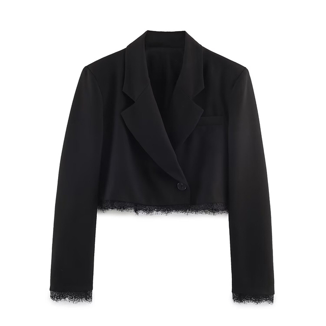PB&ZA Women 2026 Summer New Fashion Blazer Short Coat Vintage Casual Long Sleeve Lace Female Outerwear Chic Top
