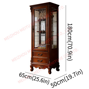Gabinete de Almacenamiento de Madera Maciza Tallado a Mano de Primera Calidad con Puerta de Vidrio, Cajones y Estantes - Vitrina Alta para Vino y Decoración de 25.6 Pulgadas de Ancho - Product Image 6
