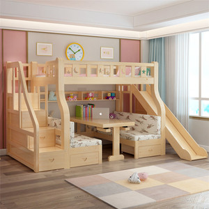 Wholesale Solid Wood Furniture Wood Double <strong>Bunk</strong> <strong>Bed</strong> Sexy Double <strong>Bed</strong> With <strong>Slide</strong> - Product Image 3