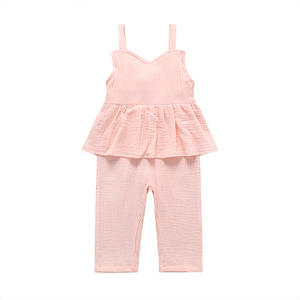 Vêtements d'été pour bébé, hauts et pantalons en mousseline personnalisés pour fillettes, ensemble décontracté de 2 pièces pour bébé - Product Image 2