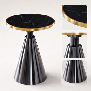 Conception clé en main de restaurant de luxe moderne avec mobilier hôtelier personnalisé et tables à manger en métal doré avec plateau en pierre noire - Product Image 5