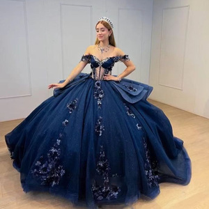 LY-QD0011 ragazze 15 anni abiti da ballo Quinceanera abito in pizzo corsetto farfalla principessa gonna spalle scoperte di cristallo - Product Image 1