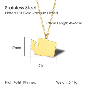 Collar con Colgante de Mapa del Estado de Washington, Acero Inoxidable, Mapa de Washington Altamente Pulido - Product Image 6