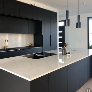 Hiện đại ánh sáng sang trọng thân thiện với môi tủ bếp tùy chỉnh thiết kế đảo Bếp tích hợp cửa kính bản lề melamine Board MDF - Product Image 3