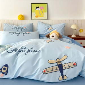 Parure de lit 4 pièces brodée motif dessin animé 2026, en pur coton doux et hypoallergénique, pour la maison - Product Image 5