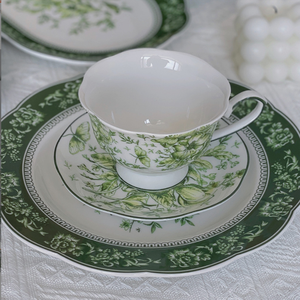 Service de table en céramique vert foncé rétro français <span class=keywords><strong>Pie</strong></span> One, assiettes à salade, assiettes, tasses à café, théières, style luxe léger - Product Image 5