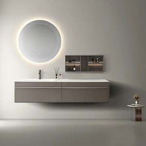 Factory Manufacturing High-end Modern Simplicity Style Grey Series Wood Single Sink <b>Bathroom</b> <b>Vanity</b> with Smart Mirror - Product Image 5