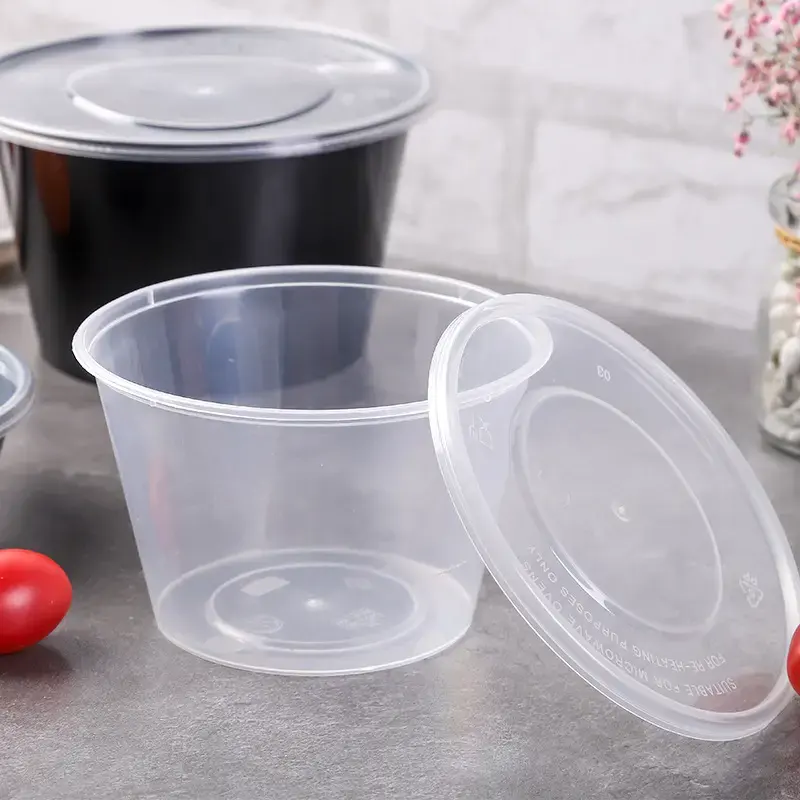 Clear round microwavable plastic food container with lids disposable PP meal prep lunch boxes