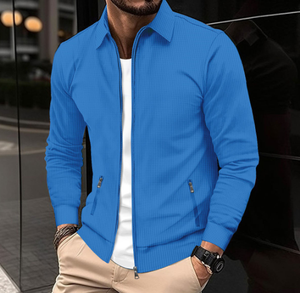 Cardigan <span class=keywords><strong>Elegante</strong></span> da <span class=keywords><strong>Uomo</strong></span> Slim Fit con Colletto a Risvolto, Tasca con Zip e Maniche Lunghe in Tessuto Waffle - Product Image 5