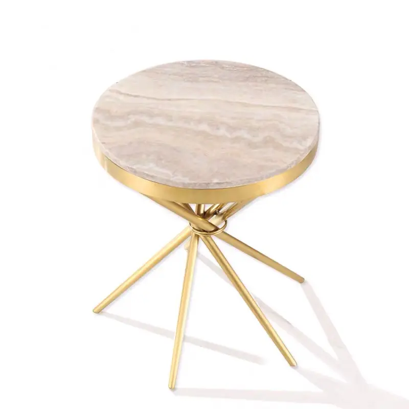 Ensemble canapé et tabouret de table basse en acier inoxydable, décor d'intérieur moderne doré, design rond, en marbre, pour salon et maison