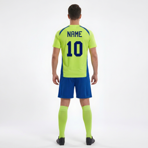 ชุดฟุตบอลชายสีเขียวน้ำเงินเสื้อแขนสั้นกางเกงขาสั้นหมายเลข 10 ระบายอากาศได้ดี แห้งเร็ว ทรงสปอร์ต เหมาะกับทุกฤดูกาล - Product Image 4