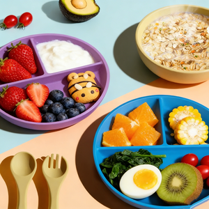 Ensemble de vaisselle en silicone avec ventouse et logo personnalisé, style minimaliste, couleur personnalisable, <span class=keywords><strong>assiette</strong></span> d'alimentation anti-fuite, vaisselle pour bébé - Product Image 2