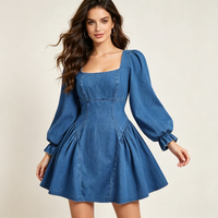 Robe Courte en Jean Volantée pour Femme, Style Y2K Sexy, Manches Longues, Ceinture et Boutons, Décontractée, Lavée, Tendance Simple pour l'Été