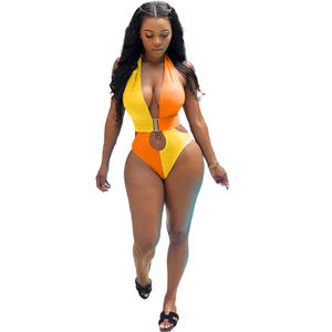 2020 nuovo costume da bagno Monokini brasiliano Sexy senza schienale per adulti donna un pezzo costume da bagno Spandex/Nylon materiale stampato - Product Image 4