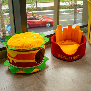 Unique Four Seasons Pet House <span class=keywords><strong>Burger</strong></span> Shape <span class=keywords><strong>Cat</strong></span> Cave Cama interior para mascotas - Product Image 3