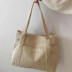 Sacs fourre-tout en velours côtelé grande capacité, personnalisables, pour femmes, sacs à bandoulière durables avec fermeture éclair, plusieurs poches, pour le shopping, été, automne - Product Image 1