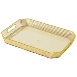Modern Plastic Serving Plate Kitchen Food Cup Tray Golden Edge Plate Home Decoration Desktop Storage Tray