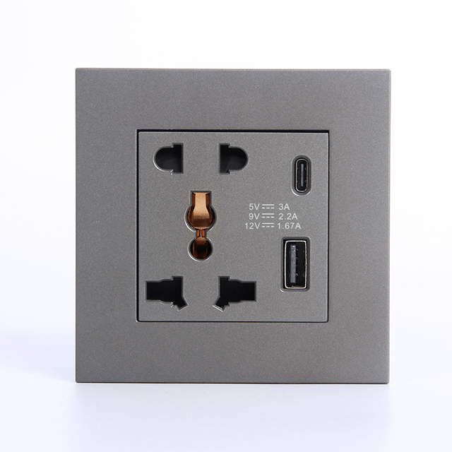 2021 Newest Design Practical  Gray Good Paint Plastic Smart Home 5 Pin Type a +  Type C Wall Socket