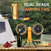 Ventilateur de camping à double tête 10000 mAh avec lumière LED et batterie externe rechargeable par USB pour tente extérieure