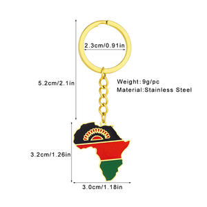 Porte-clés en acier inoxydable plaqué or 18 carats avec drapeau de pays africain, carte des pays africains, pendentif drapeau, chaîne de porte-clés - Product Image 2