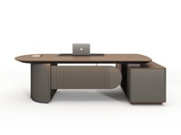 Set Scrivania Direzionale a L Moderno e Lussuoso, Sedia in Pelle per Dirigenti, Scrivania Direzionale Color Noce con Mobiletto