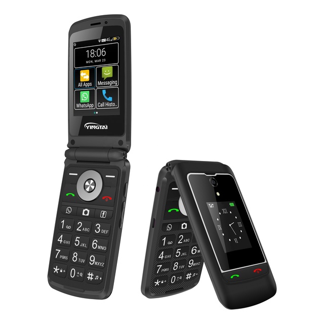 USA Hot Selling 4G Android Flip Mobile Phone with 2.8" Touch Screen 1GB+8GB Dual SIM 1450mAh Battery Smart Keypad Phone for Old