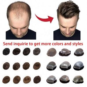 Perruque indienne Remy pour hommes noirs avec base en dentelle, 100 % cheveux humains, lisses, double épaisseur, 6 pouces - Product Image 2