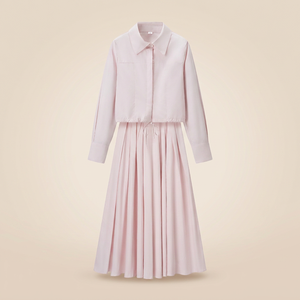 Ensemble décontracté 2 pièces pour femme : chemise à col rabattu à manches longues + jupe midi plissée, automne, polyester respirant et écologique - Product Image 3