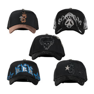 Cappellini da Baseball Originali LOOK at ME, 5 Pannelli in Camoscio, Ricamo Sportivo, Visiera Curva, Nero - Product Image 6