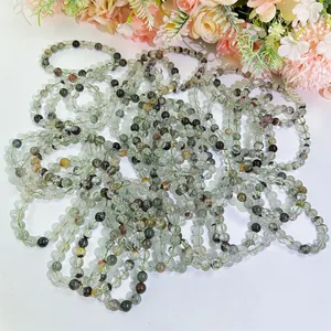 Wholesale Fashion Jewelry Natural Crystal Good Flash 8 Mm Round Beads Green Garden Quartz Bracelet For Presents Decoration