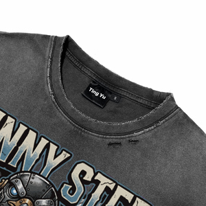 Camisetas de algodón vintage con lavado ácido y efecto desgastado para hombre, transpirables, de corte oversize, con estampado de pingüino punk y letras, de manga corta, para venta al por mayor - Product Image 5
