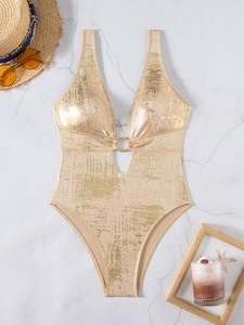 Costume da bagno intero metallizzato lucido da donna LG423, scollatura profonda a V, senza schienale, con laccetti laterali, per la spiaggia - Product Image 6