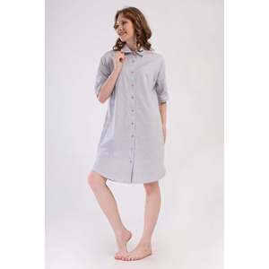 Túnica de manga corta para mujer, con hombros descubiertos, totalmente abotonada, estilo camisa con falda ovalada, de punto - Product Image 4