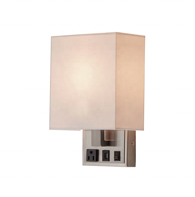 Fabric Shade Single Head Wall Lamp Bedside Lights Reading  Outlet Switch USB Port Hotel Bed Wall Lamp Fixture