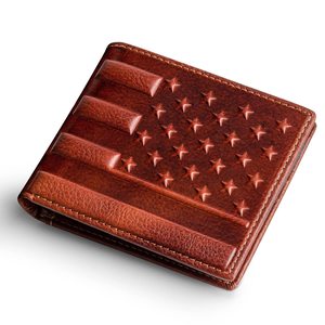 <b>Men's</b> Genuine Leather <b>Wallet</b> With American Flag Design <b>RFID</b> Blocking Multi-Card Short <b>Wallet</b> Light Brown 4.3 x 3.5 Inches - Product Image 1