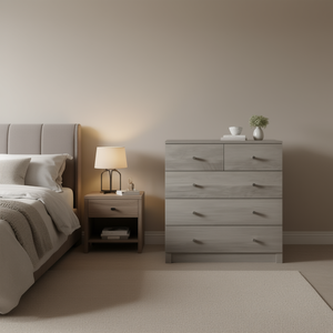 Comò Moderno e Semplice a 5 Cassetti in Legno Grigio, Mobile per Camera da Letto - Product Image 2