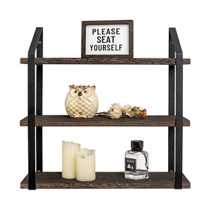 Étagère de rangement combinée en fer et bois, étagère de rangement pour salon et chambre à coucher, étagère décorative murale, simple à trois niveaux - Product Image 5