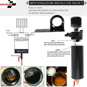 Auso-Racing 750Ml Oil Breather Can With Filter And <b>Drain</b> Valve For Car Modification Upgrade Aluminum Alloy Black - Product Image 2